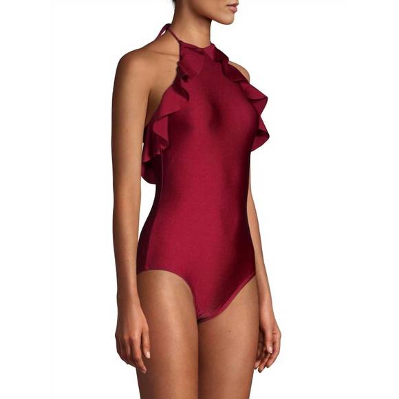 NEW SHOSHANNA ruffle halter one piece swimsuit in syrah - Picture 2 of 3